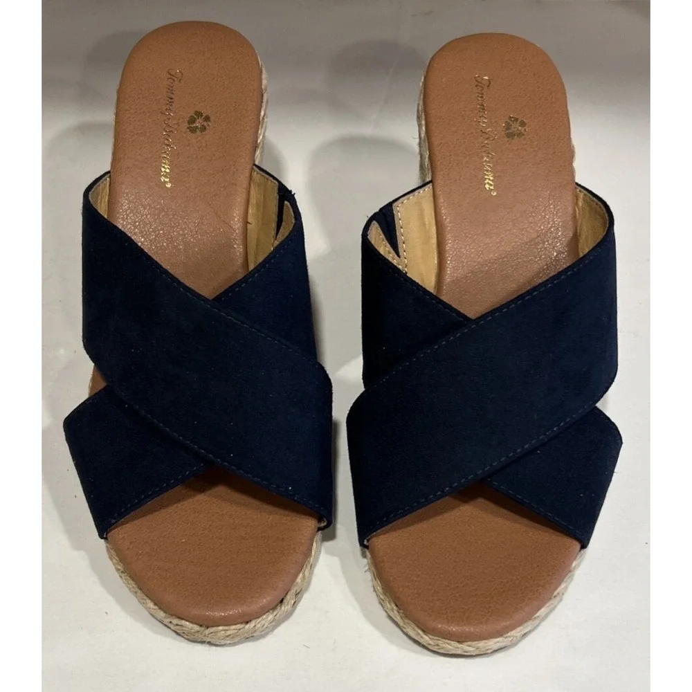 Tommy Bahama Stacey Slip On Open Toe Blue Espadrille Wedge Sandals Women's 7.5‎